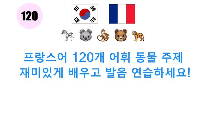 프랑스어 120개 어휘 동물 주제: 재미있게 배우고 발음 연습하세요!